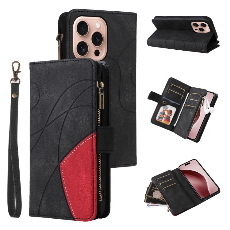 Dual-color 9 Card Slots Zipper Wallet Leather Phone Case