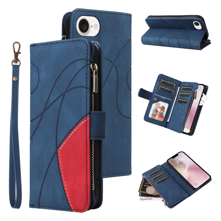 Dual-color 9 Card Slots Zipper Wallet Leather Phone Case