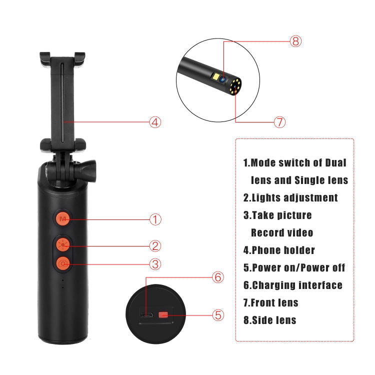 F280 8mm 1080P IP68 Waterproof Dual Camera WiFi Digital Endoscope