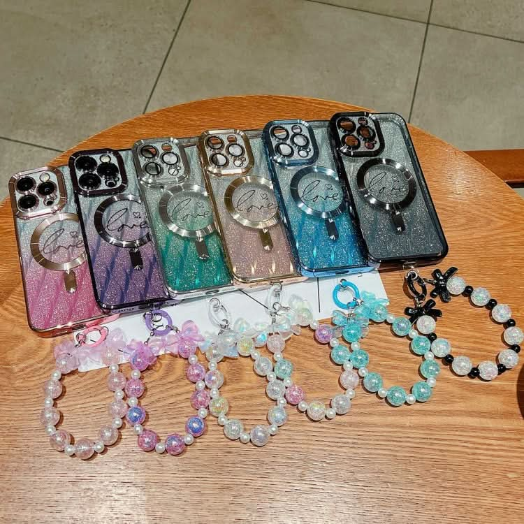 Dual-Love Leaves Gradient Glitter Bracelets Magsafe TPU Phone Case, Series 1