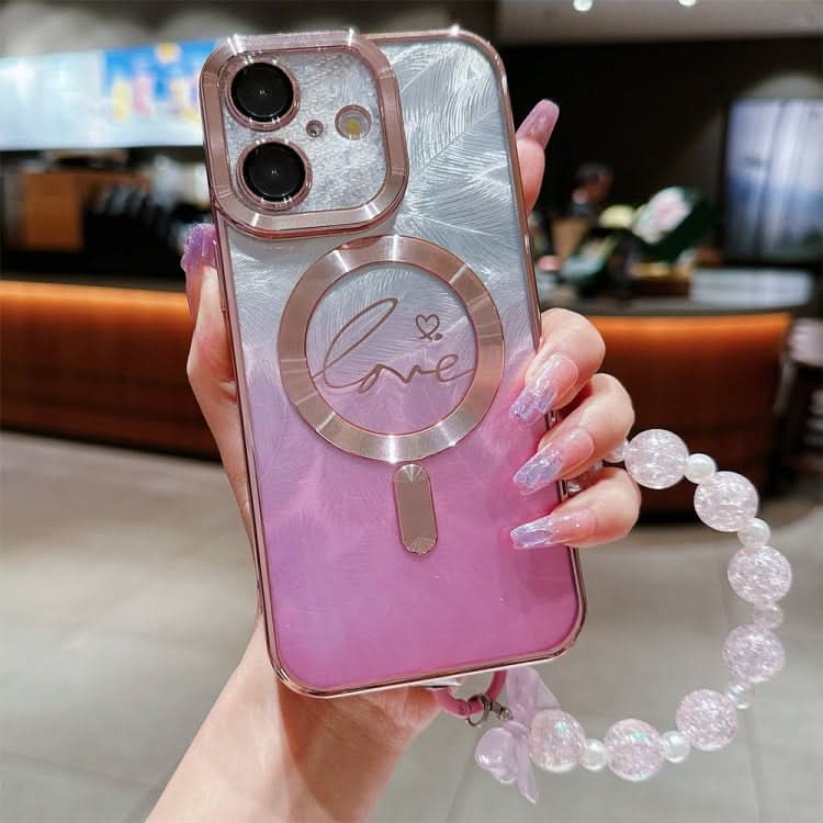 Dual-Love Feather  Gradient Glitter Bracelets Magsafe TPU Phone Case, Series 2