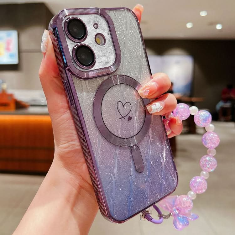 Loves Leaves Gradient Glitter Bracelets Carbon Fiber Magsafe TPU Phone Case, Series 1