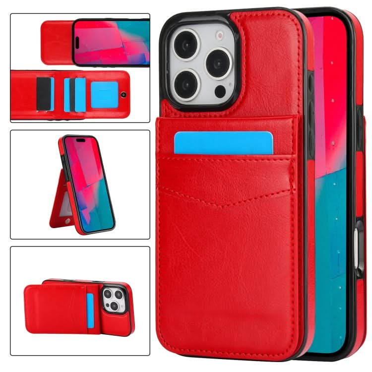 Solid Color Card Slots Bracket PU Phone Case