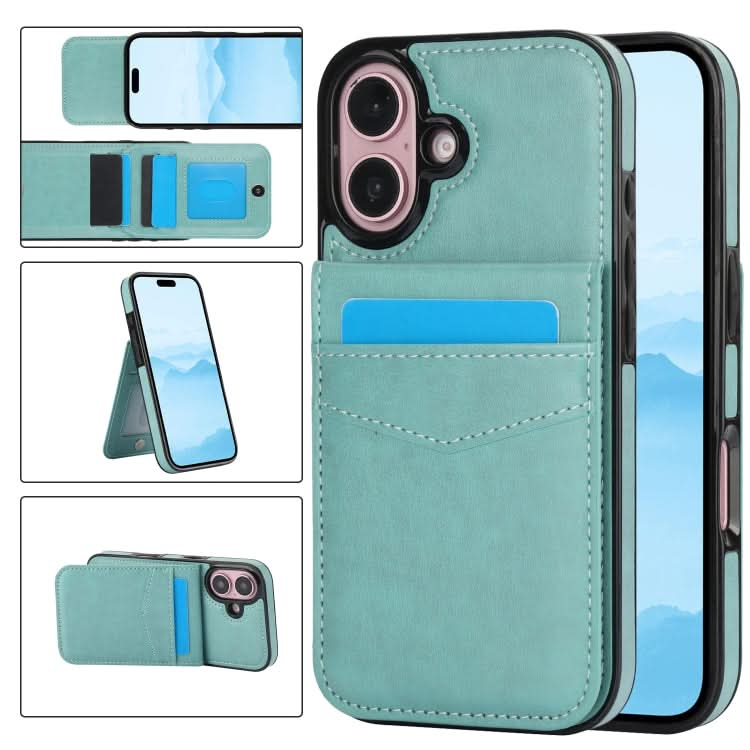 Solid Color Card Slots Bracket PU Phone Case