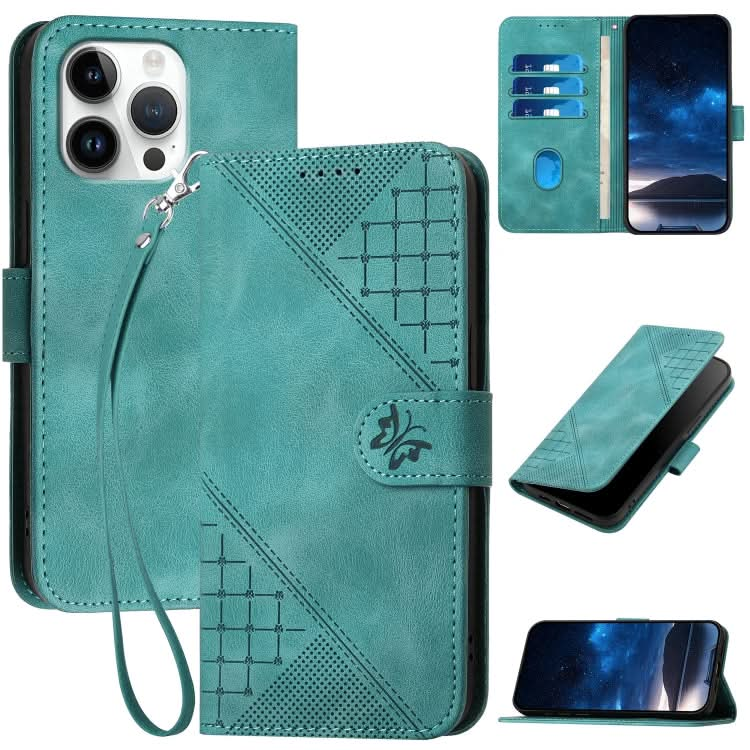 YX0080 Grid Butterfly Embossed Pattern Flip Leather Phone Case with Lanyard, Series 3