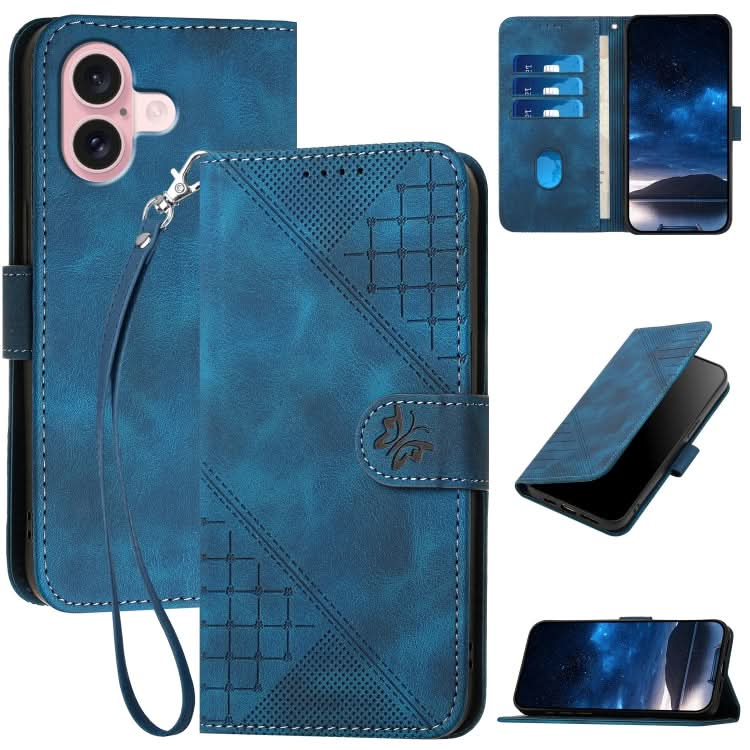 YX0080 Grid Butterfly Embossed Pattern Flip Leather Phone Case with Lanyard, Series 4