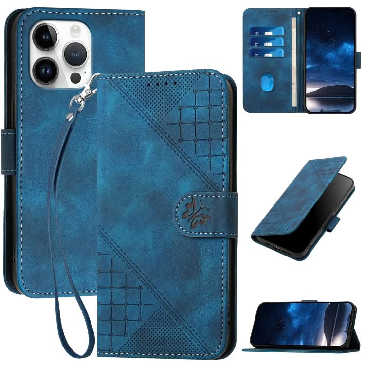 YX0080 Grid Butterfly Embossed Pattern Flip Leather Phone Case with Lanyard, Series 2