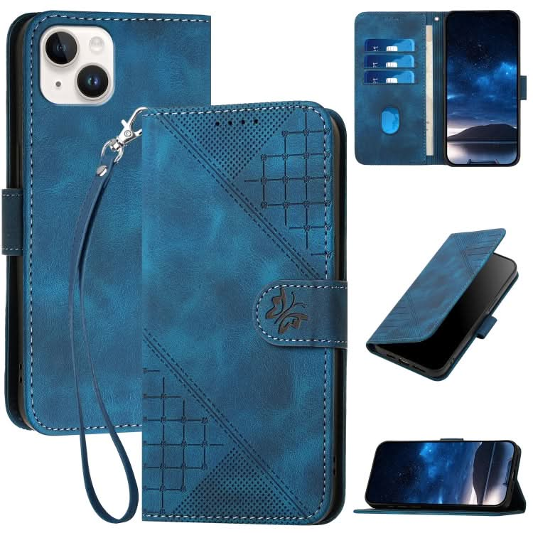 YX0080 Grid Butterfly Embossed Pattern Flip Leather Phone Case with Lanyard, Series 5