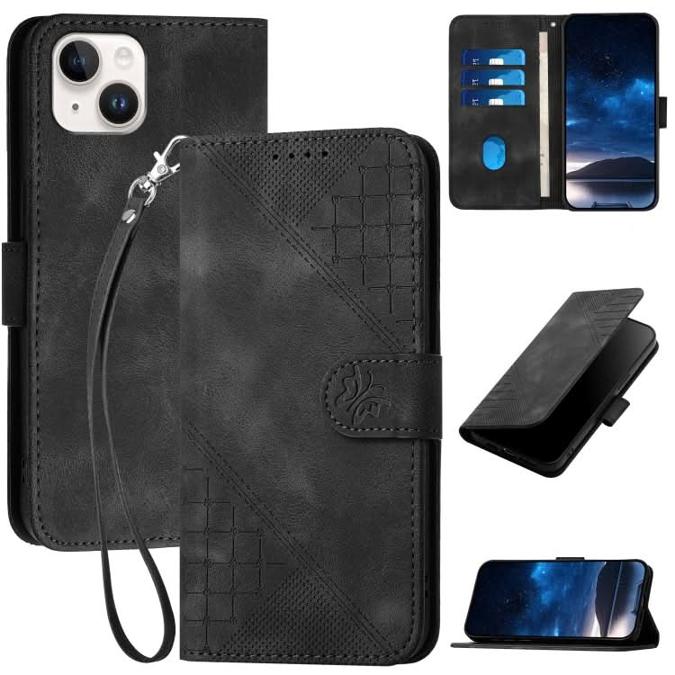 YX0080 Grid Butterfly Embossed Pattern Flip Leather Phone Case with Lanyard, Series 5