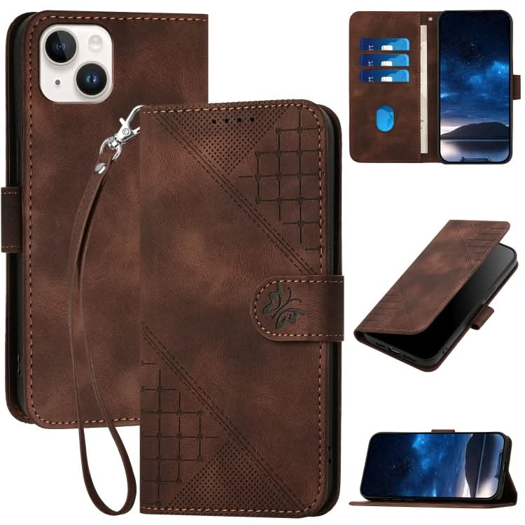 YX0080 Grid Butterfly Embossed Pattern Flip Leather Phone Case with Lanyard, Series 5