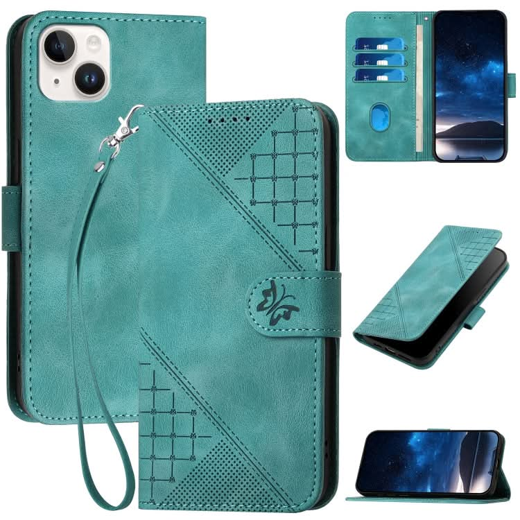 YX0080 Grid Butterfly Embossed Pattern Flip Leather Phone Case with Lanyard, Series 5