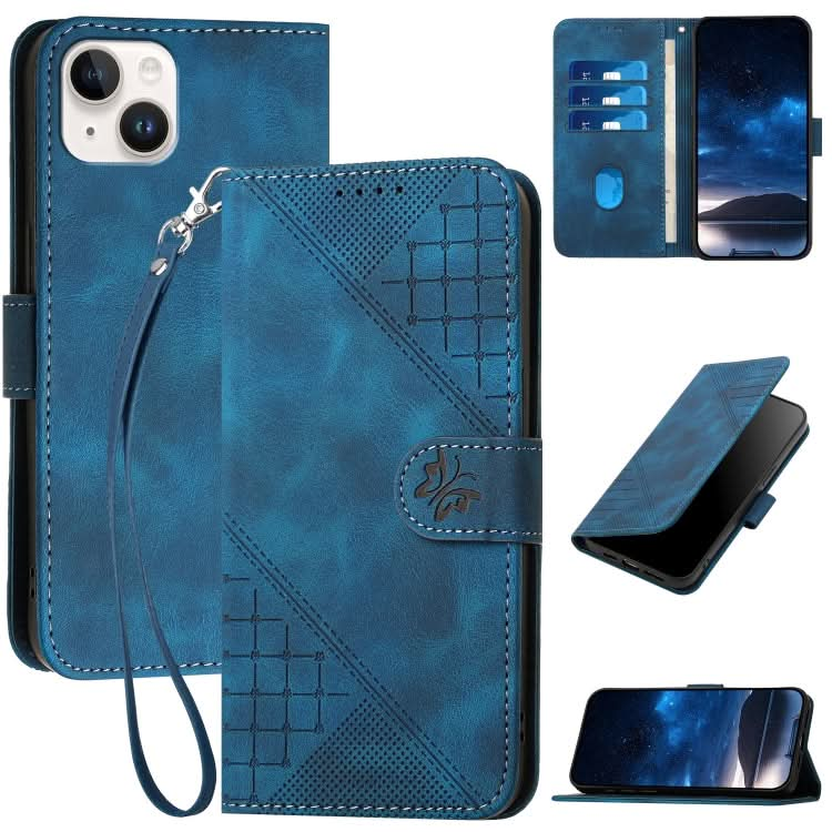 YX0080 Grid Butterfly Embossed Pattern Flip Leather Phone Case with Lanyard, Series 6