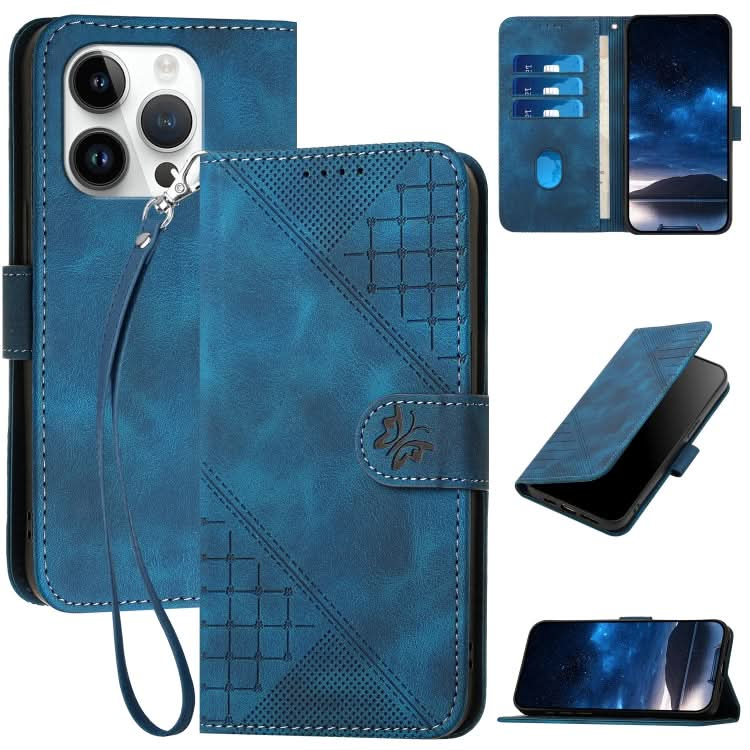 YX0080 Grid Butterfly Embossed Pattern Flip Leather Phone Case with Lanyard, Series 5