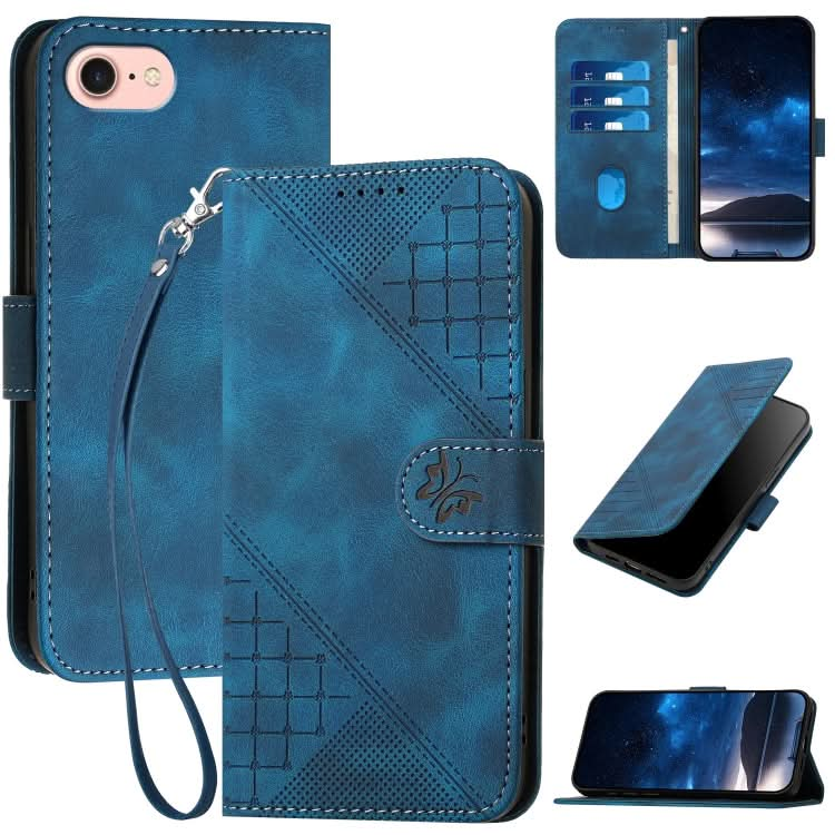 YX0080 Grid Butterfly Embossed Pattern Flip Leather Phone Case with Lanyard, Series 2