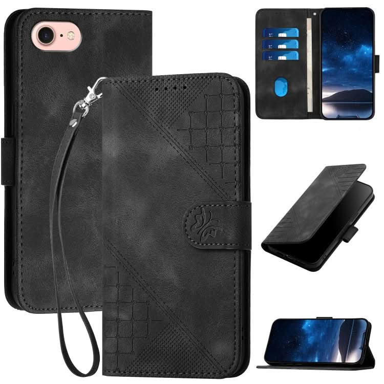 YX0080 Grid Butterfly Embossed Pattern Flip Leather Phone Case with Lanyard, Series 2