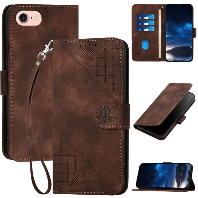 YX0080 Grid Butterfly Embossed Pattern Flip Leather Phone Case with Lanyard, Series 2