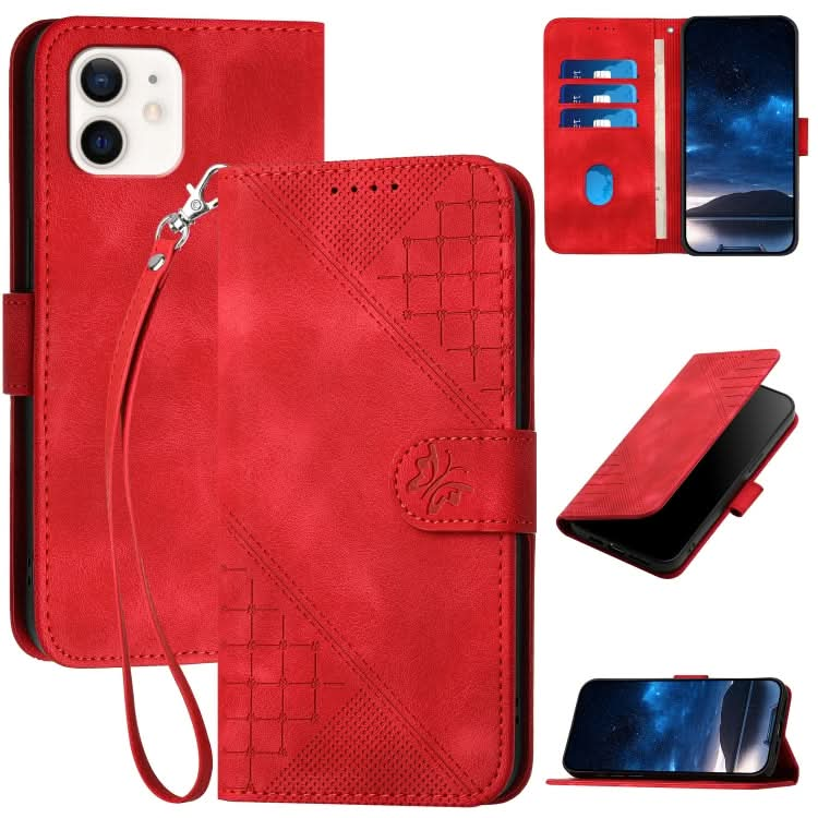 YX0080 Grid Butterfly Embossed Pattern Flip Leather Phone Case with Lanyard, Series 4