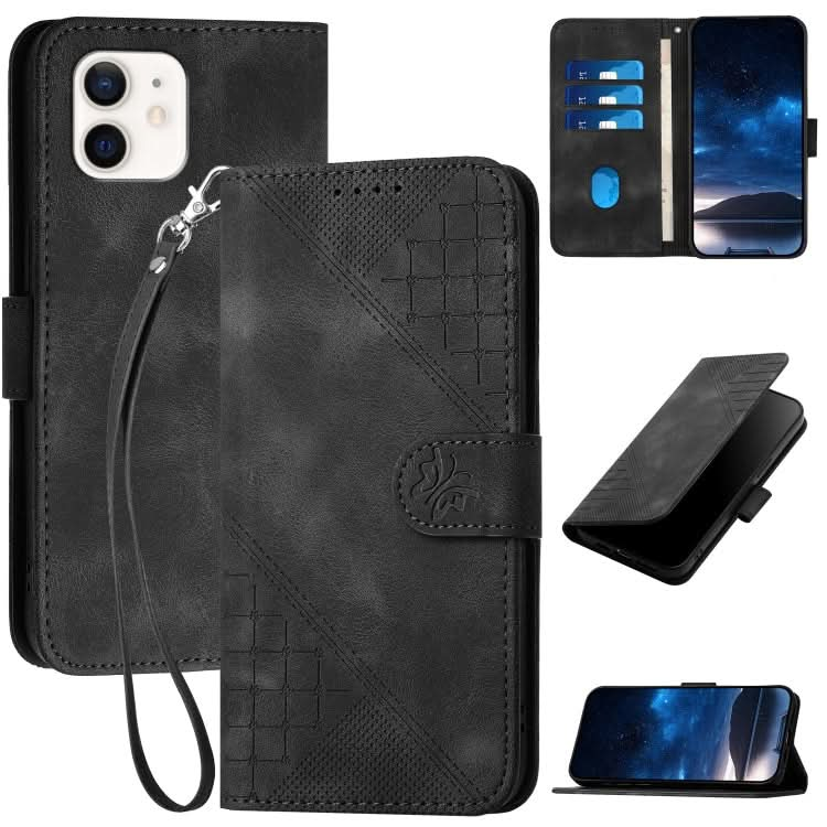 YX0080 Grid Butterfly Embossed Pattern Flip Leather Phone Case with Lanyard, Series 4