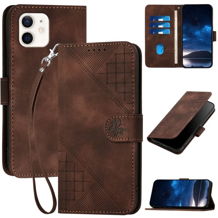 YX0080 Grid Butterfly Embossed Pattern Flip Leather Phone Case with Lanyard, Series 4