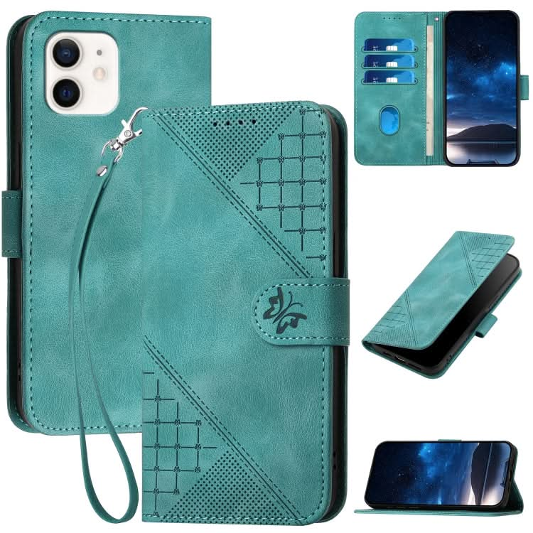 YX0080 Grid Butterfly Embossed Pattern Flip Leather Phone Case with Lanyard, Series 4