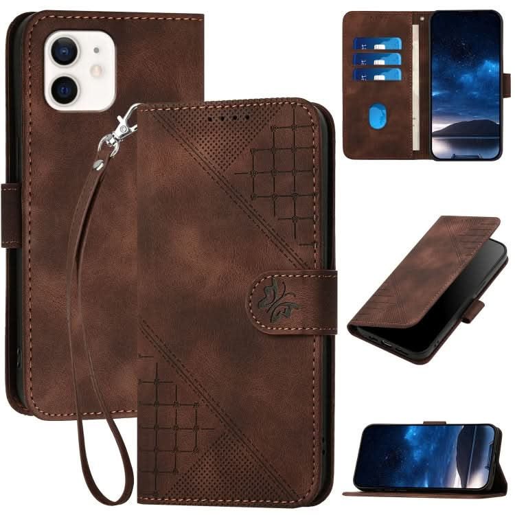 YX0080 Grid Butterfly Embossed Pattern Flip Leather Phone Case with Lanyard, Series 6