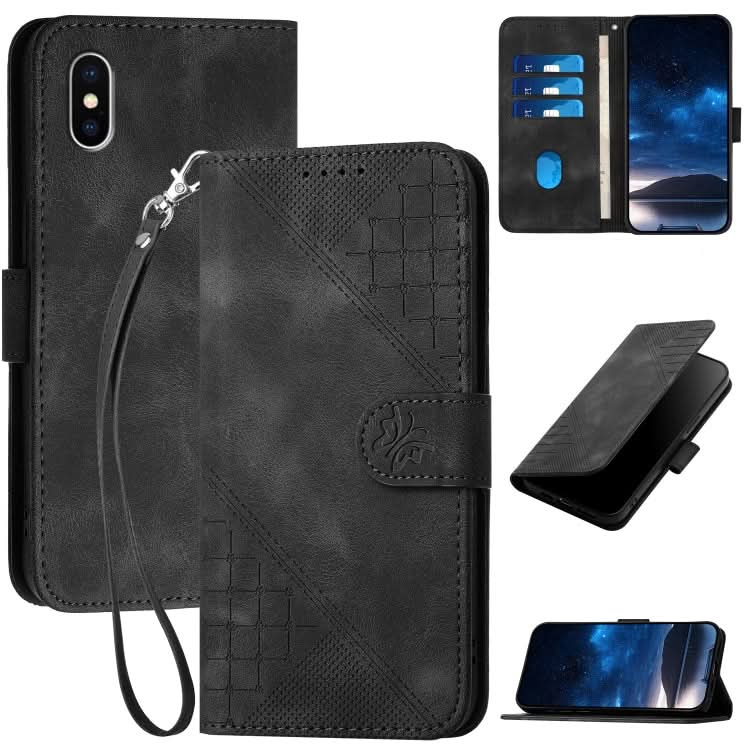 YX0080 Grid Butterfly Embossed Pattern Flip Leather Phone Case with Lanyard, Series 3