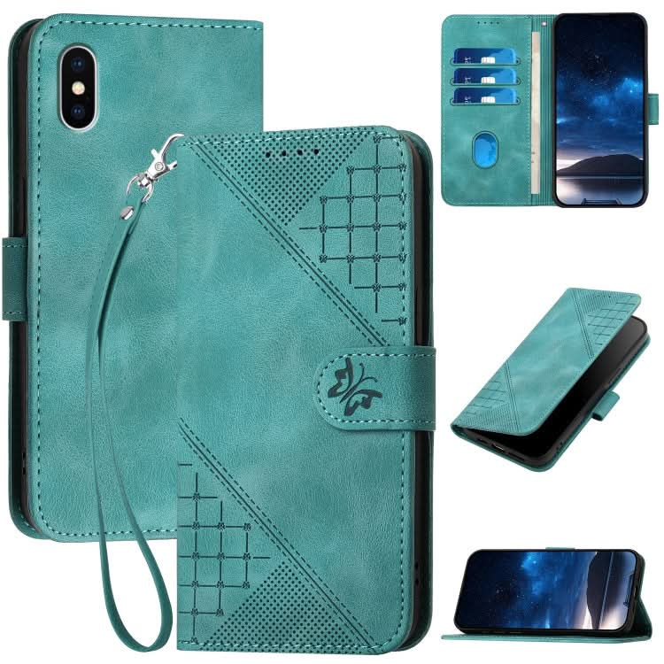 YX0080 Grid Butterfly Embossed Pattern Flip Leather Phone Case with Lanyard, Series 3