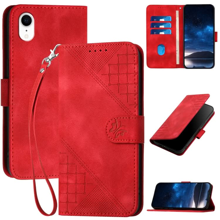 YX0080 Grid Butterfly Embossed Pattern Flip Leather Phone Case with Lanyard, Series 1