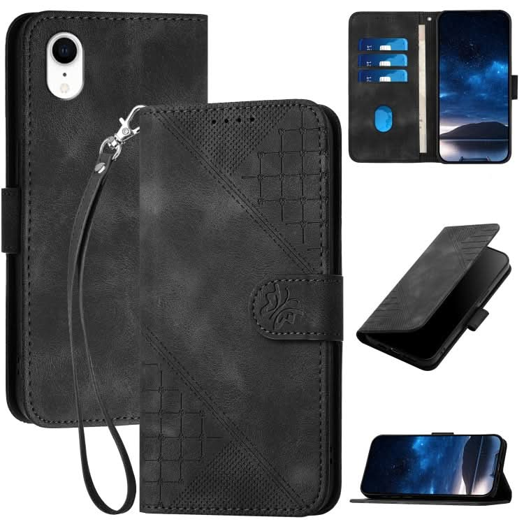 YX0080 Grid Butterfly Embossed Pattern Flip Leather Phone Case with Lanyard, Series 1