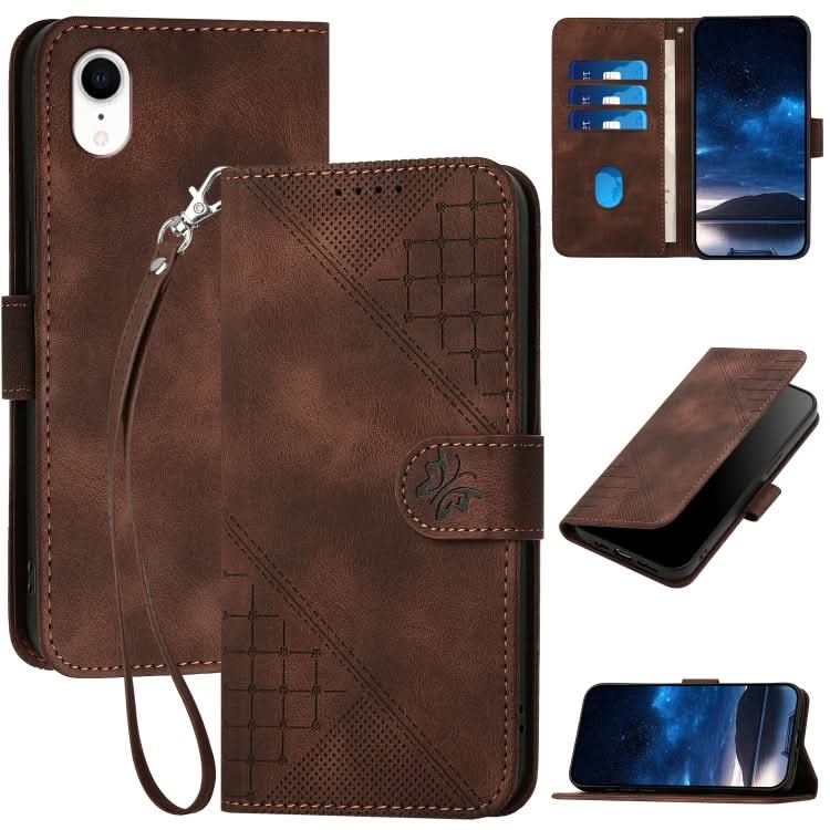 YX0080 Grid Butterfly Embossed Pattern Flip Leather Phone Case with Lanyard, Series 1