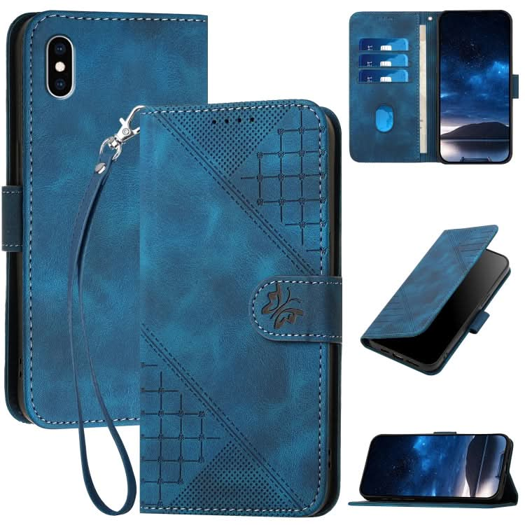 YX0080 Grid Butterfly Embossed Pattern Flip Leather Phone Case with Lanyard, Series 3