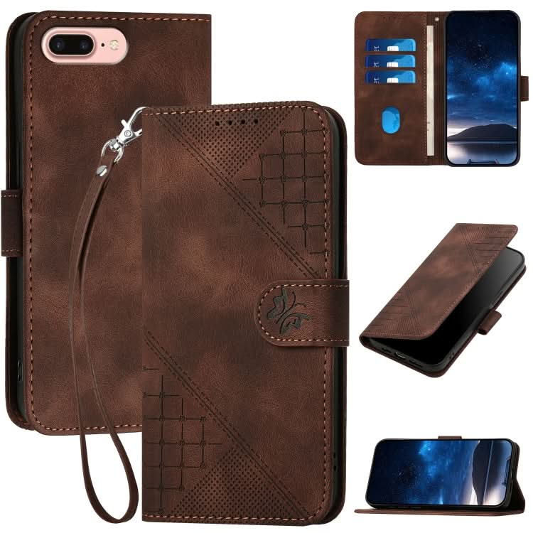 YX0080 Grid Butterfly Embossed Pattern Flip Leather Phone Case with Lanyard, Series 1