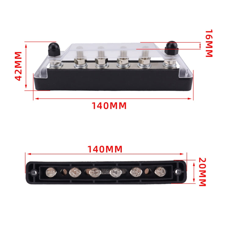 Pair 6 Way 48V 150A M6 Power Distribution Block Terminal Studs