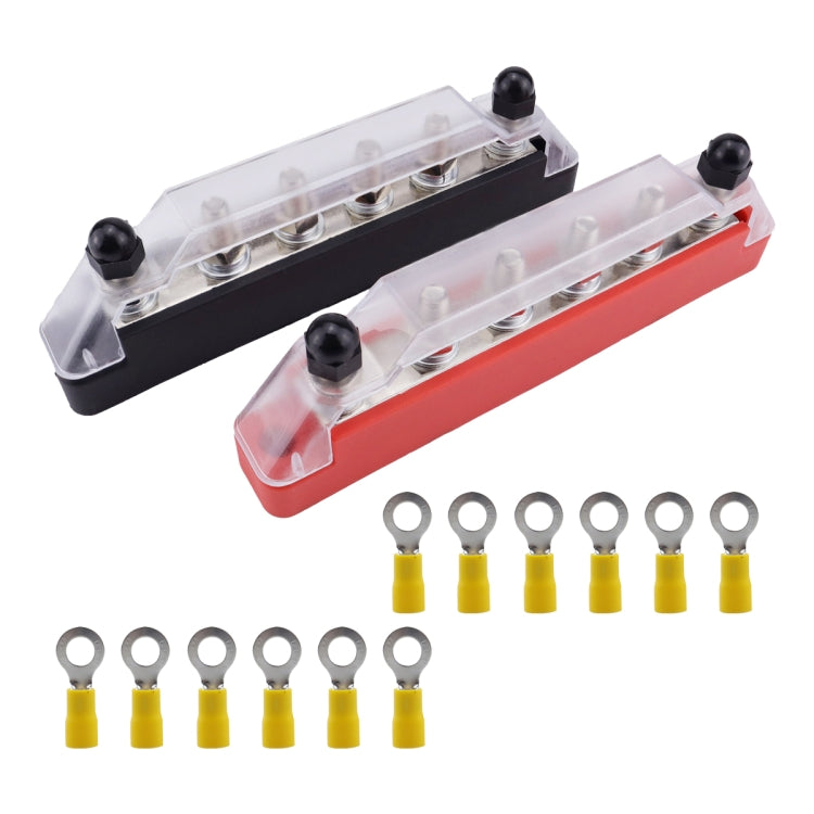 Pair 6 Way 48V 150A M6 Power Distribution Block Terminal Studs with 12pcs Terminals