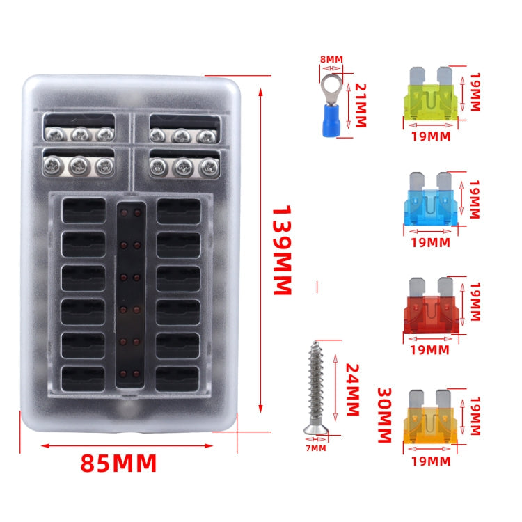 12 Way Fuse Block with 24pcs Fuses and 24pcs Terminals