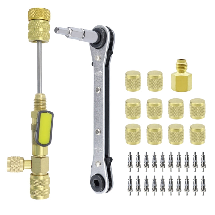 34pcs / Set T6 Air Conditioning Valve Core Remover Installer Tool with Dual Size SAE 1/4 and 5/16 Ports-Reluova