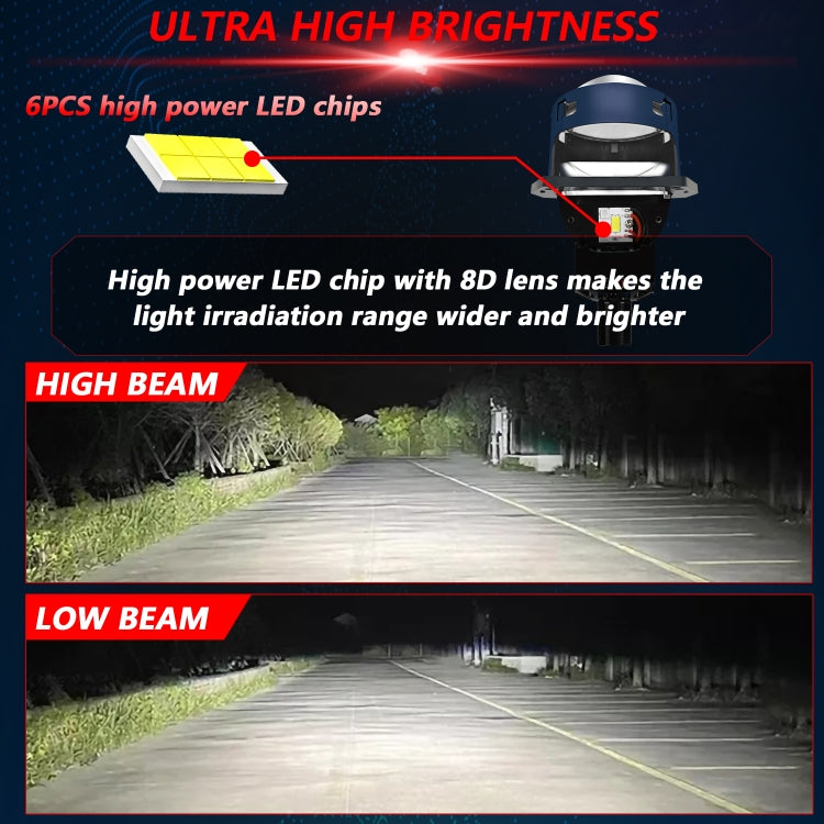 T03 Pair 3 inch Car Bifocal LED Lens Headlight, Left-hand Drive