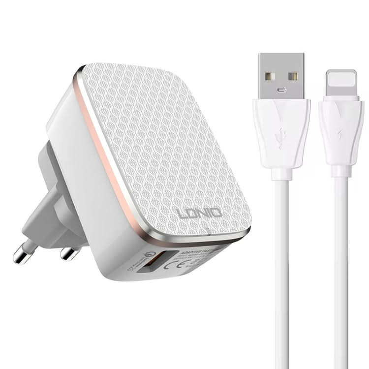 LDNIO A1204Q QC3.0 18W USB Fast Charger with 1m USB to 8 Pin Cable