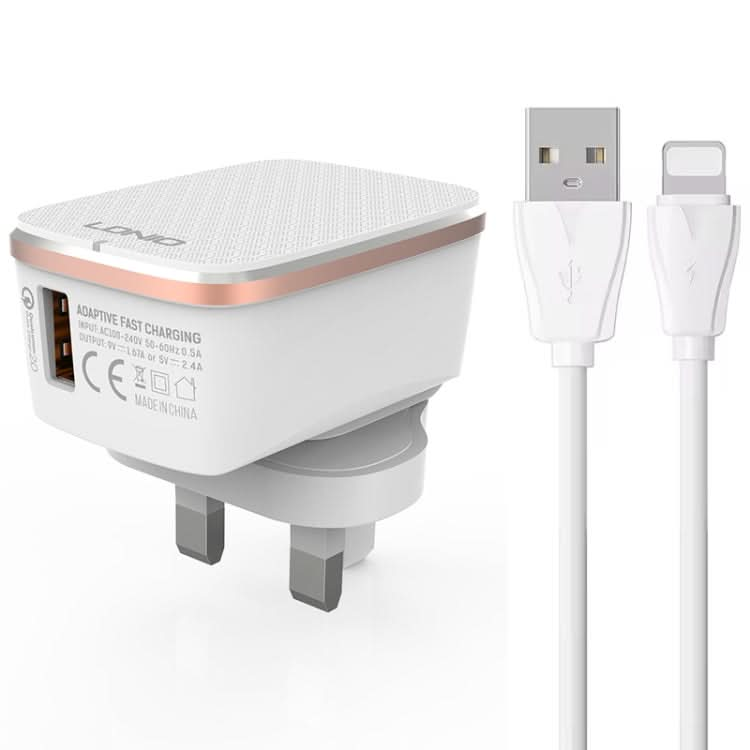 LDNIO A1204Q QC3.0 18W USB Fast Charger with 1m USB to 8 Pin Cable