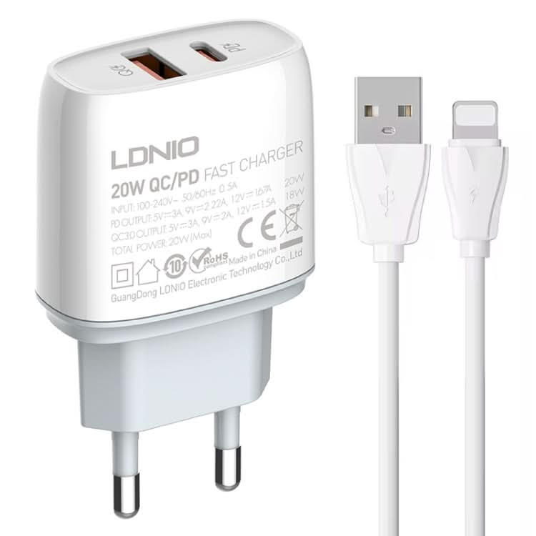 LDNIO Q229 QC3.0 / PD20W USB + Type-C Fast Charger with 1m USB to 8 Pin Cable