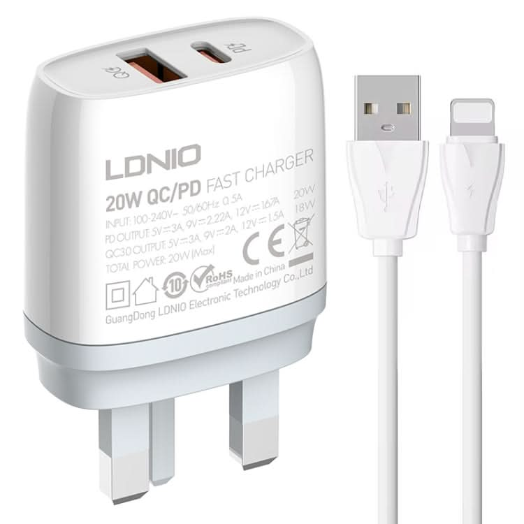 LDNIO Q229 QC3.0 / PD20W USB + Type-C Fast Charger with 1m USB to 8 Pin Cable