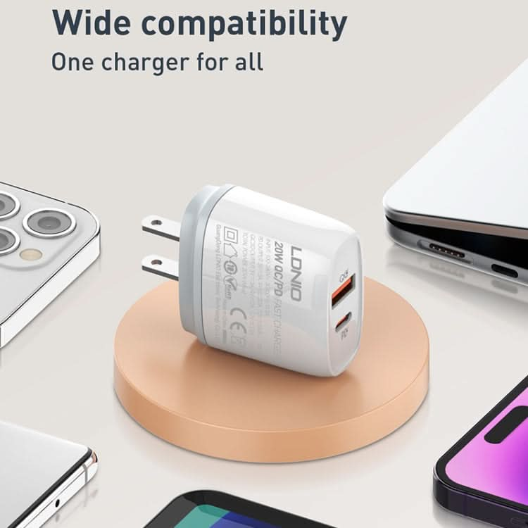 LDNIO Q229 QC3.0 / PD20W USB + Type-C Fast Charger with 1m USB to 8 Pin Cable