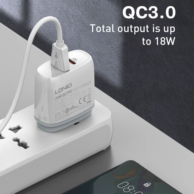 LDNIO Q229 QC3.0 / PD20W USB + Type-C Fast Charger with 1m USB to 8 Pin Cable