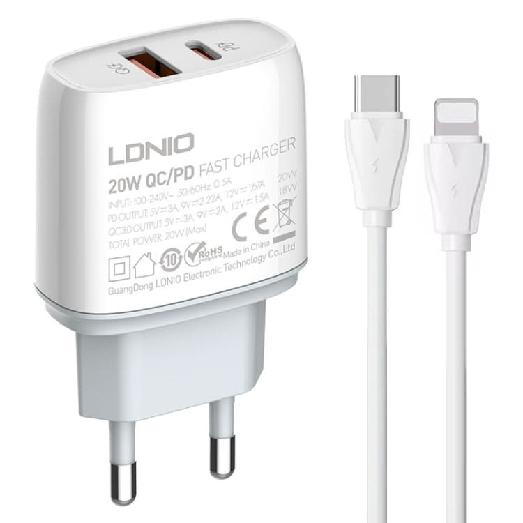 LDNIO Q229 QC3.0 / PD20W USB + Type-C Fast Charger with 1m Type-C to 8 Pin Cable