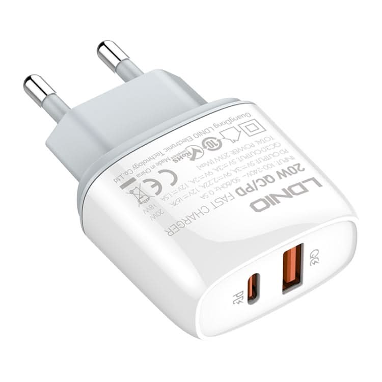 LDNIO Q229 QC3.0 / PD20W USB + Type-C Fast Charger with 1m Type-C to 8 Pin Cable