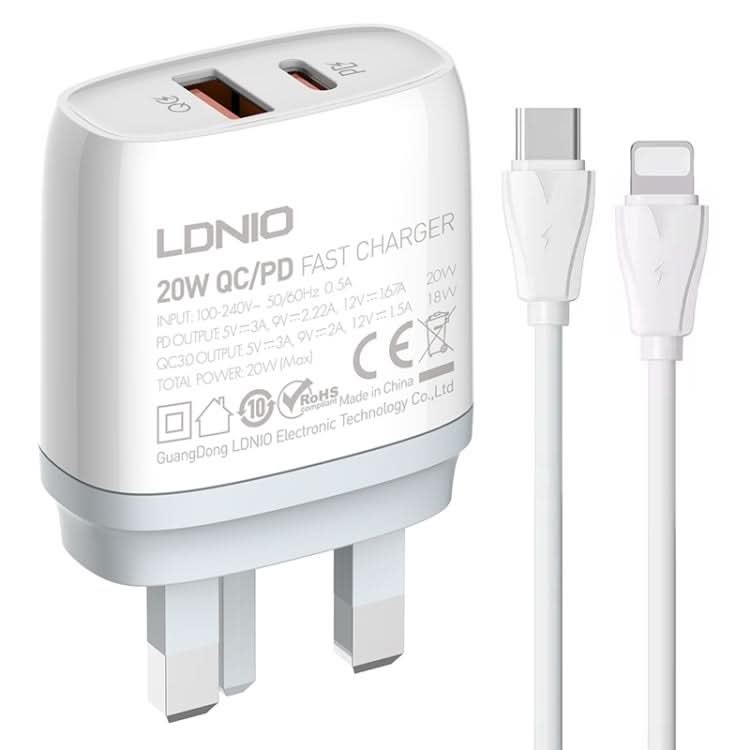 LDNIO Q229 QC3.0 / PD20W USB + Type-C Fast Charger with 1m Type-C to 8 Pin Cable