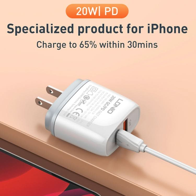 LDNIO Q229 QC3.0 / PD20W USB + Type-C Fast Charger with 1m Type-C to 8 Pin Cable