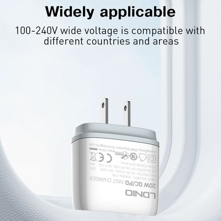 LDNIO Q229 QC3.0 / PD20W USB + Type-C Fast Charger with 1m Type-C to 8 Pin Cable