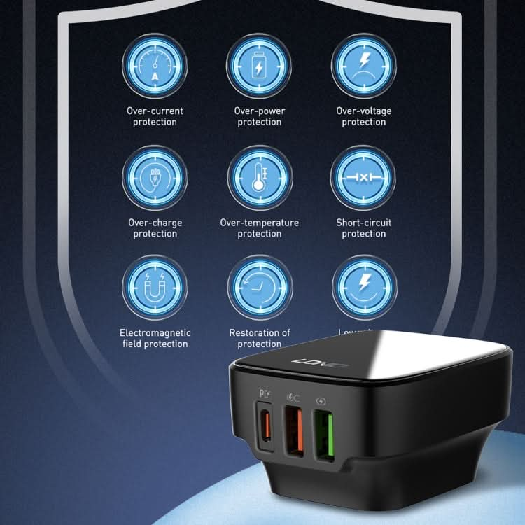 LDNIO Q334 32W Type-C + Dual USB Port Charger with 1m Micro USB Data Cable