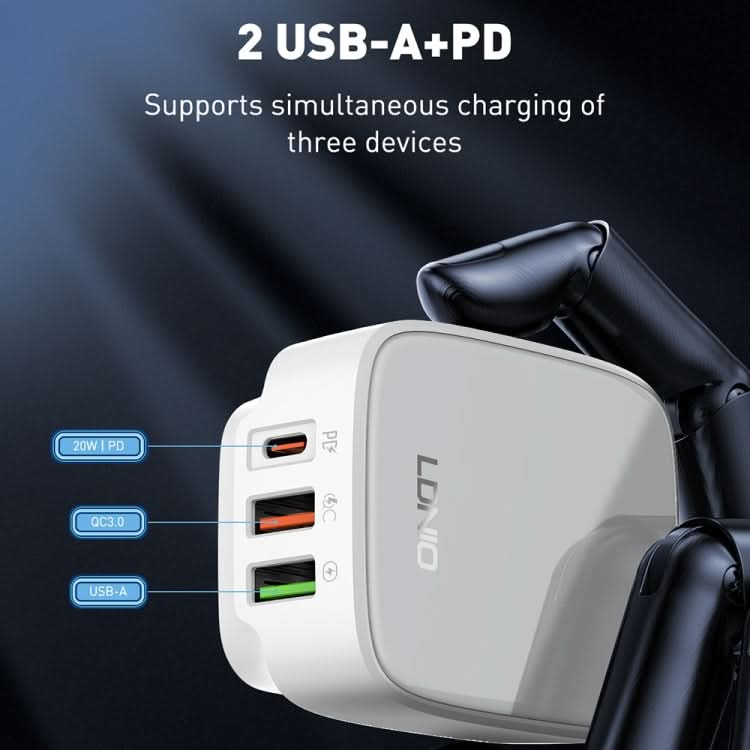 LDNIO Q334 32W Type-C + Dual USB Port Charger with 1m Micro USB Data Cable